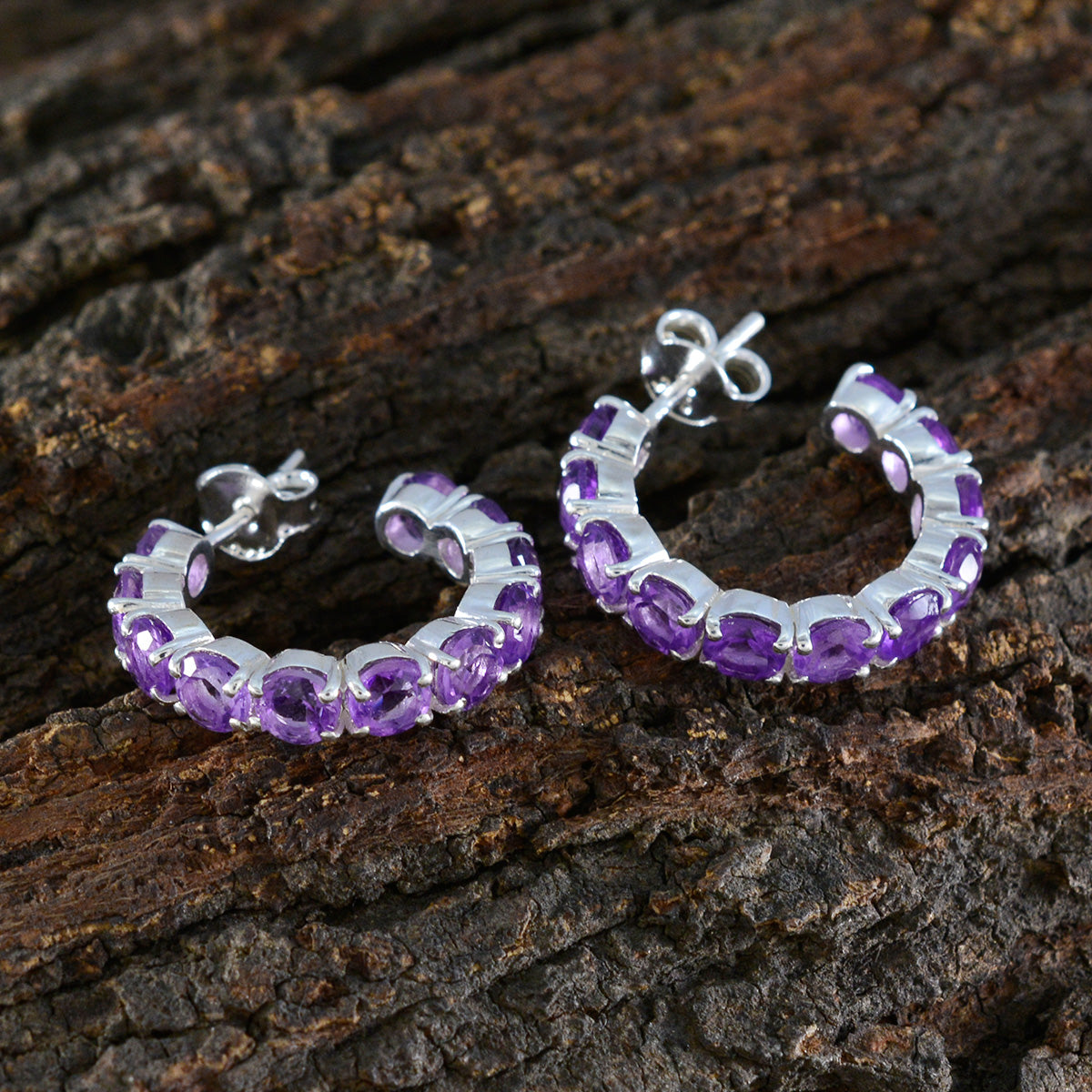 Amethyst-Lateinamerika-Elena-mehrere-Ohrstecker-Lila-925-Sterling-Silber-Ohrring
