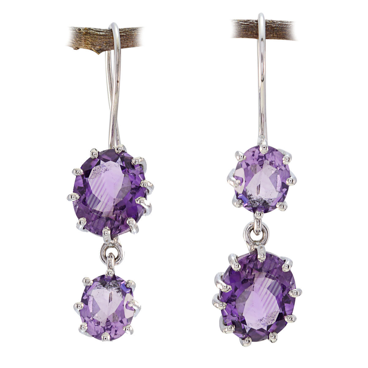 Boucles d'oreilles pendantes multiples en argent sterling violet avec améthyste française Image secondaire du produit