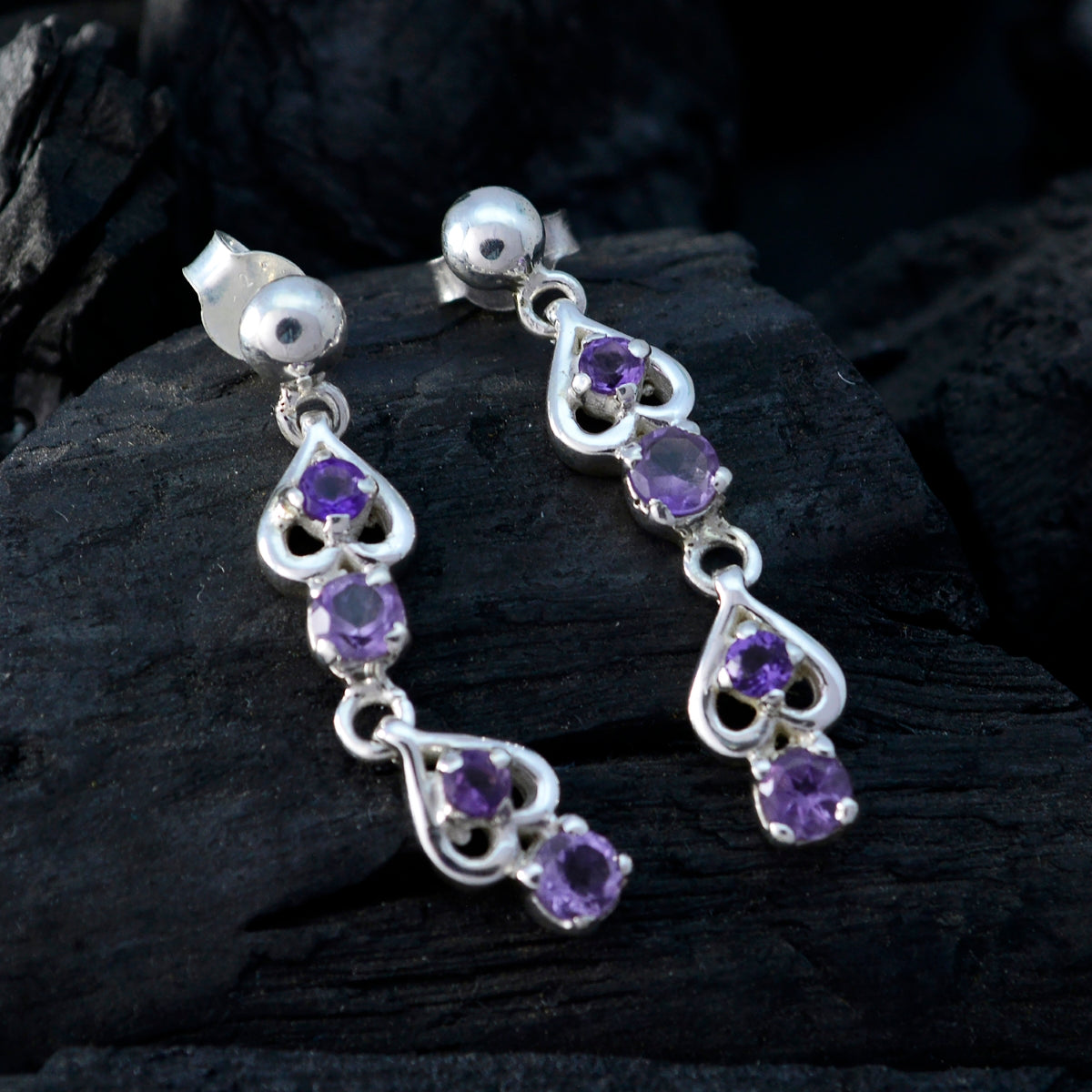 Boucles d'oreilles pendantes multiples en argent 925 violet avec améthyste africaine Sara Image secondaire du produit
