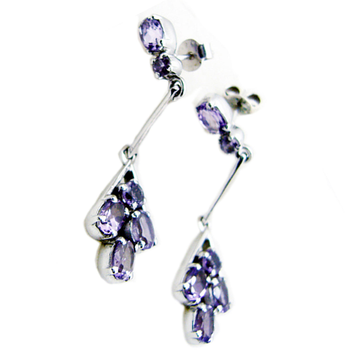 Boucles d'oreilles pendantes multiples Agnès marocaines en argent violet et améthyste Image secondaire du produit