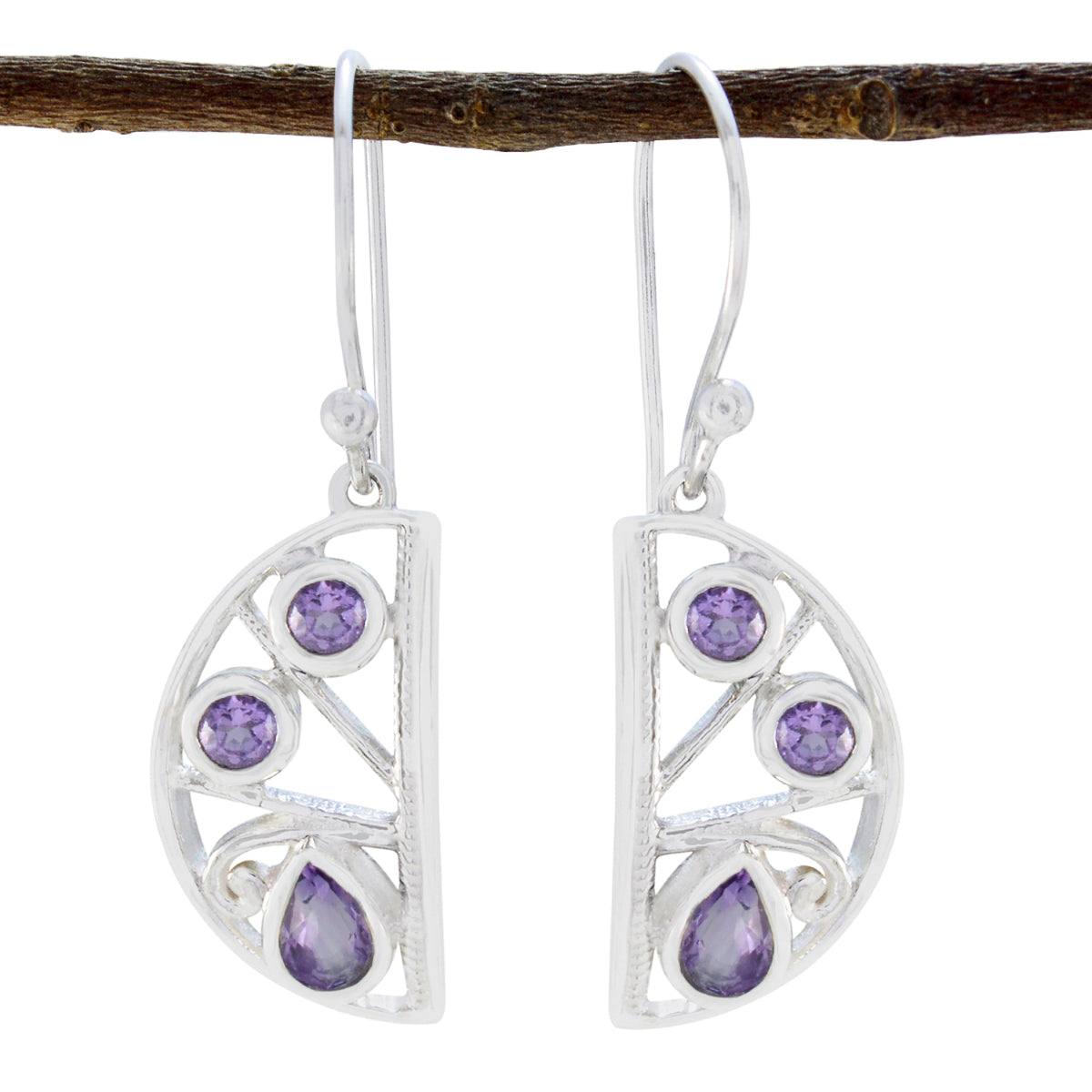 Amethyst-Mexikanische-Ayaka-Trilogie-Ohrhänger-Lila-925-Sterling-Silber-Ohrring
