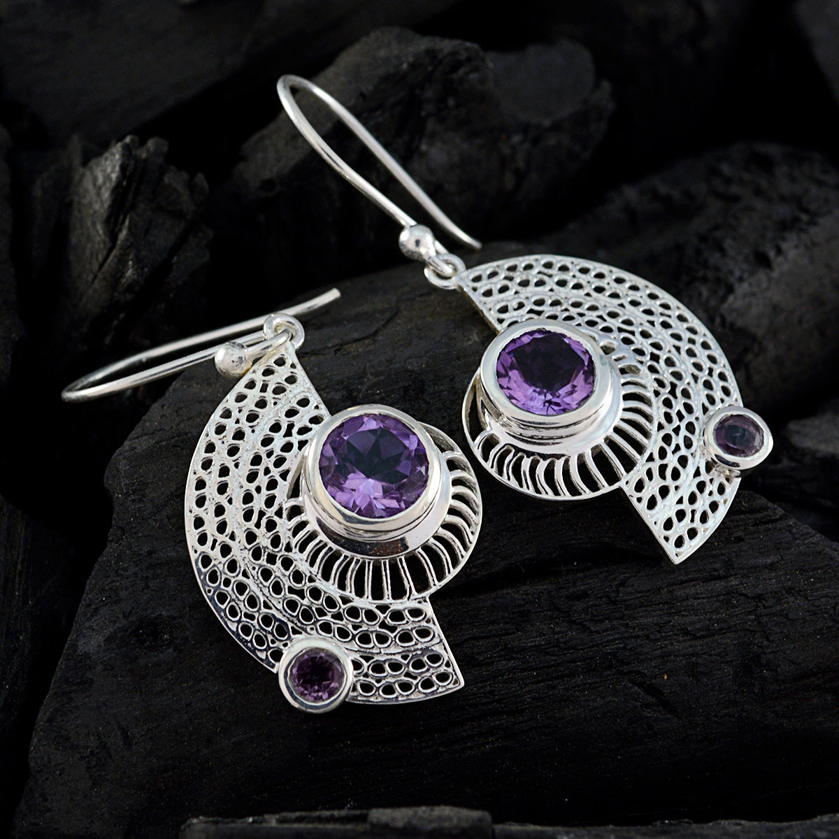 Amethyst Korean Freya mehrere baumeln lila Silber Ohrring Zweitbild