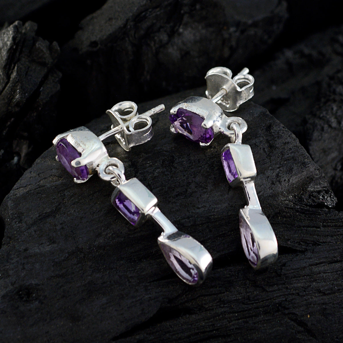 Amethyst French Leah mehrere Ohrstecker Lila 92,5 Silber Ohrring Zweitbild