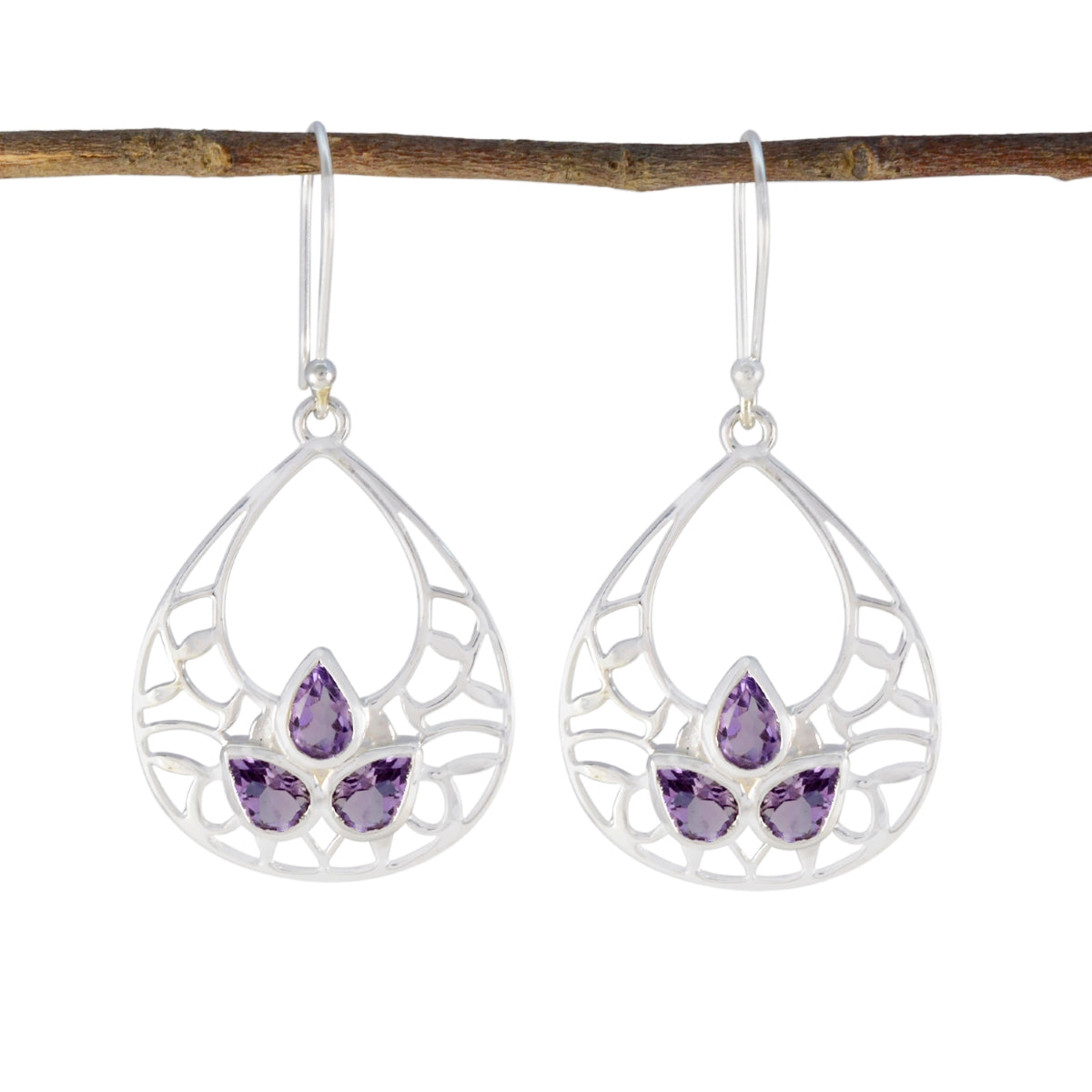 Amethyst-German-Laura-Trilogy-Dangle-Purple-92.5-Silver-Earring Hoofdafbeelding
