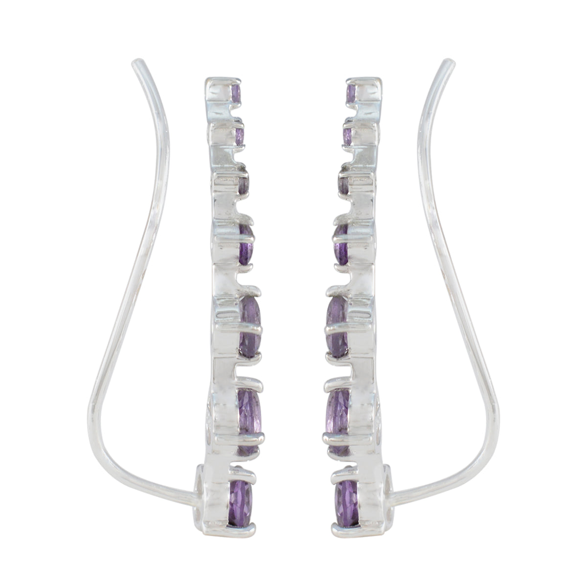 Pendiente EarCuff de amatista coreana con múltiples diseños en plata 925 morada. Imagen secundaria del producto