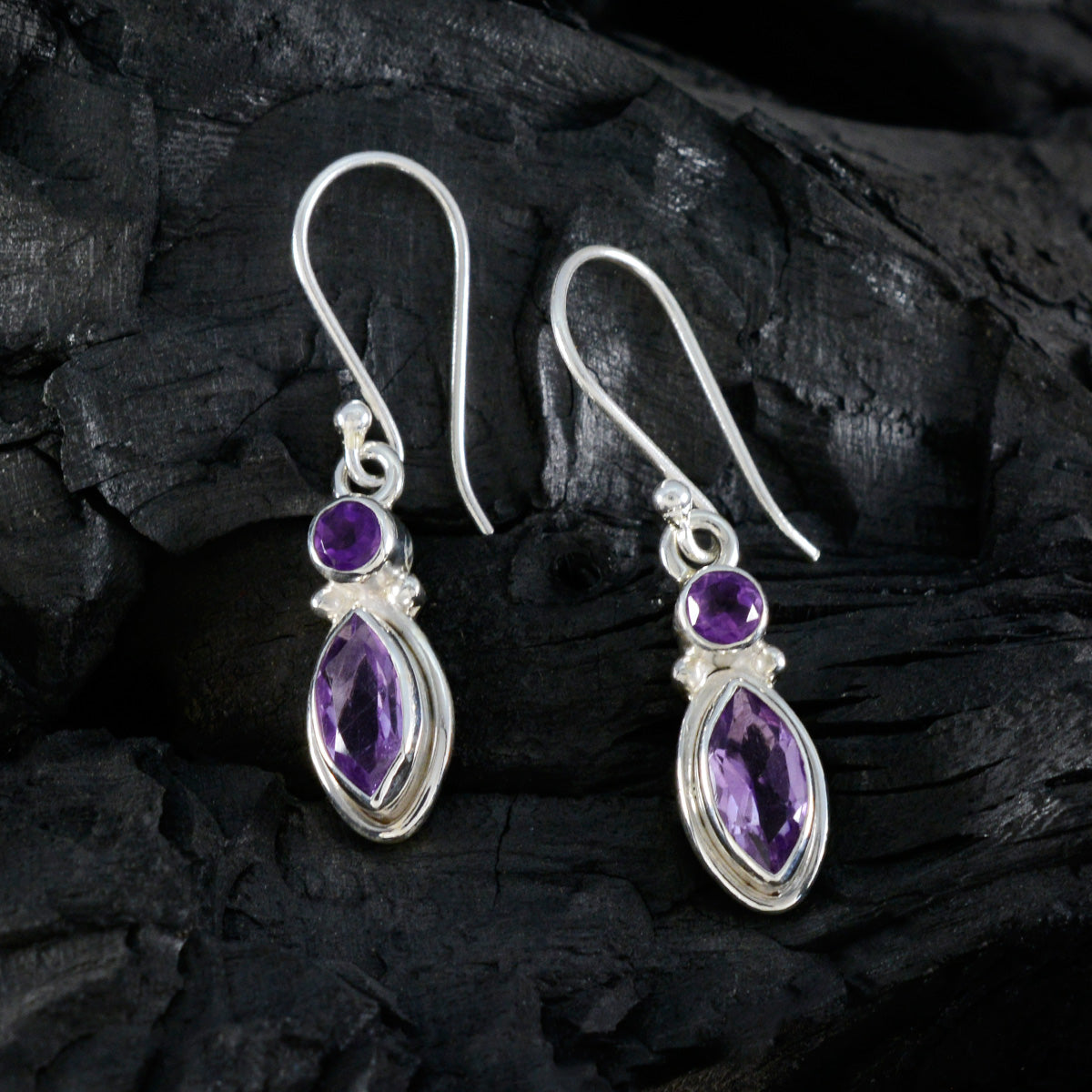 Boucles d'oreilles pendantes en argent 925 violet et améthyste australienne Amelia Toi et Moi Image secondaire du produit