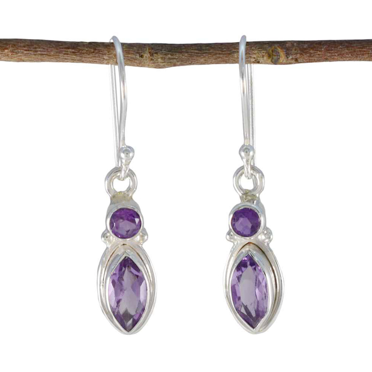 Amethyst-Australian-Amelia-Toi-et-Moi-Dangle-Purple-925-Silver-Earring Image principale du produit