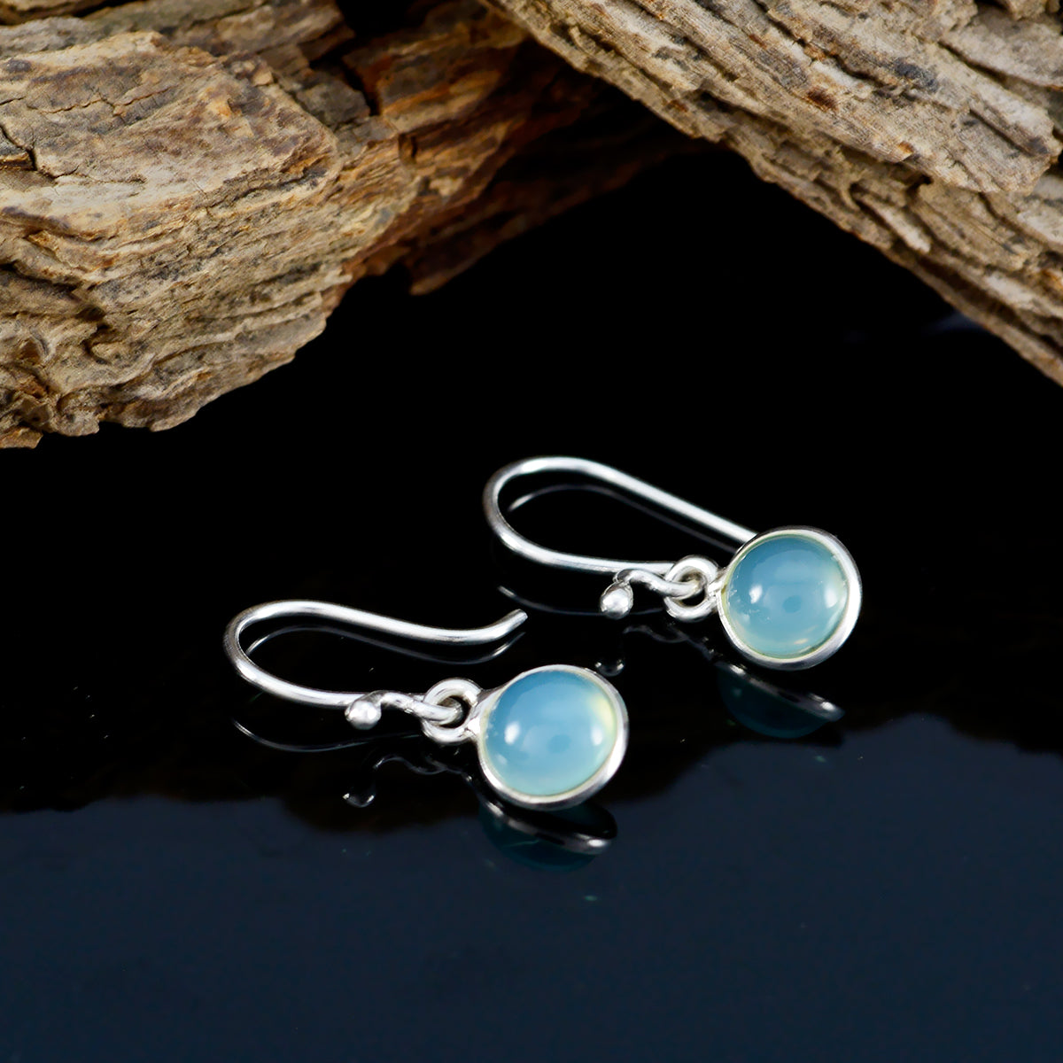 Blue-Chalcedony-Middle-Eastern-Kennedy-Solitaire-Dangle-Blue-925-Silver-Earring
