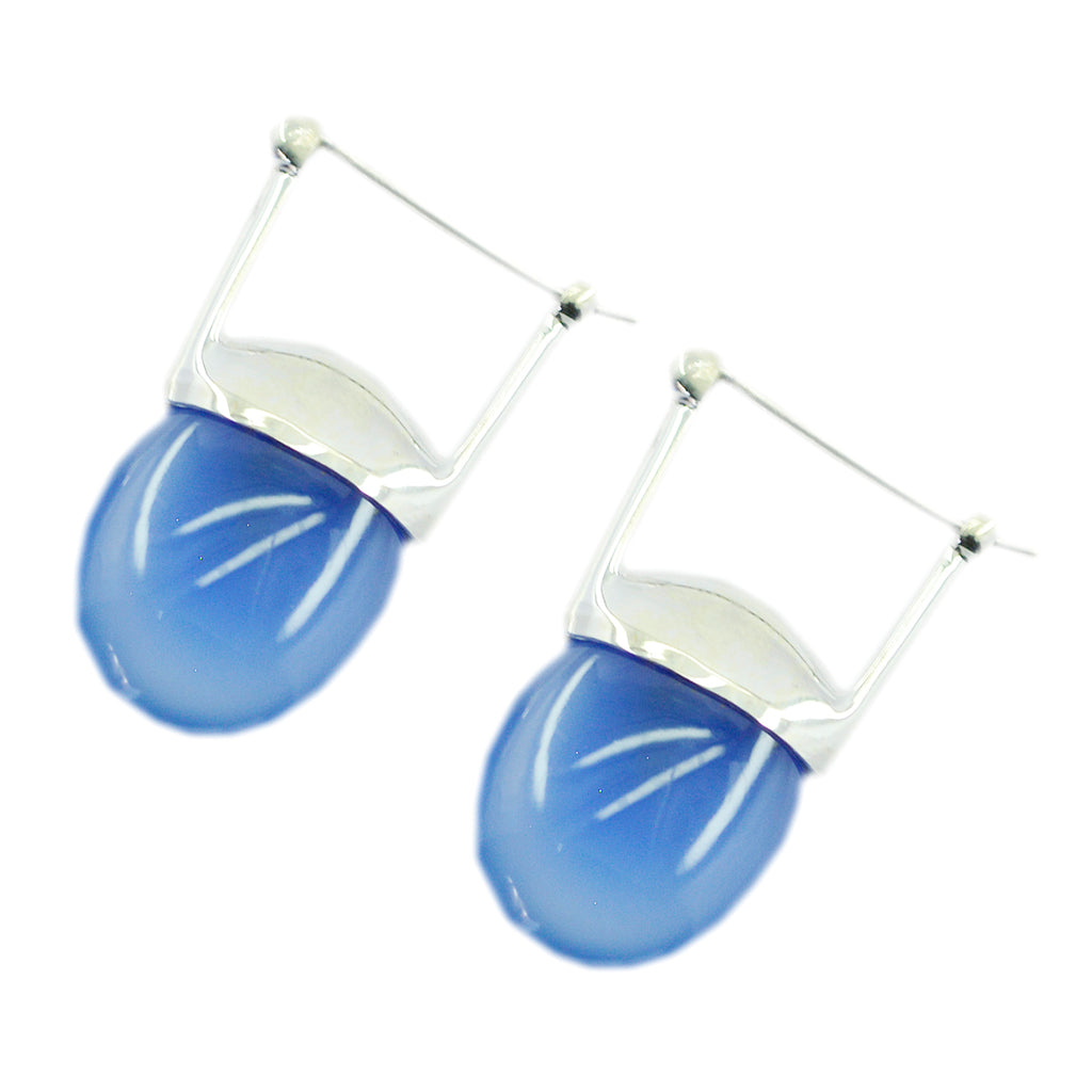 Blue-Chalcedony-Korean-Elena-Solitaire-Dangle-Blue-925-Silver-Earring