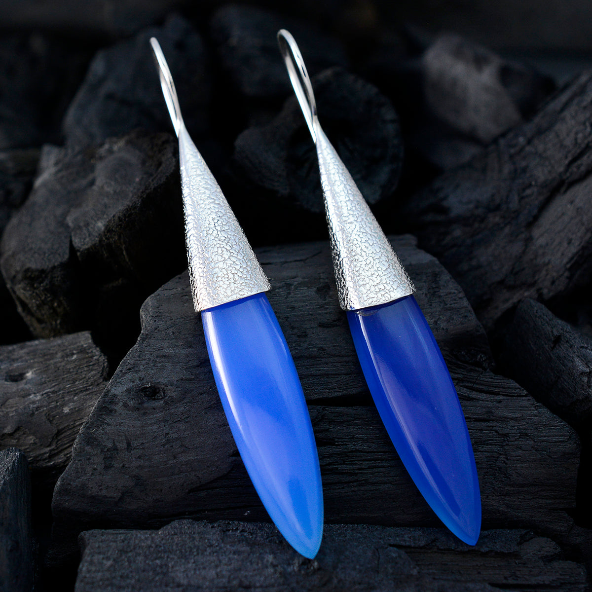 Chalcedoon Mexicaanse Ha-eun Solitaire Dangle Blauwe 925 Zilveren Oorbel Secundaire afbeelding