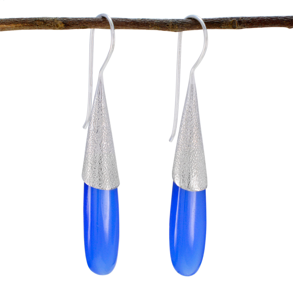 Chalcedony-American-Ling-Solitaire-Dangle-Blue-92.5-Silver-Earring Huvudsaklig produktbild