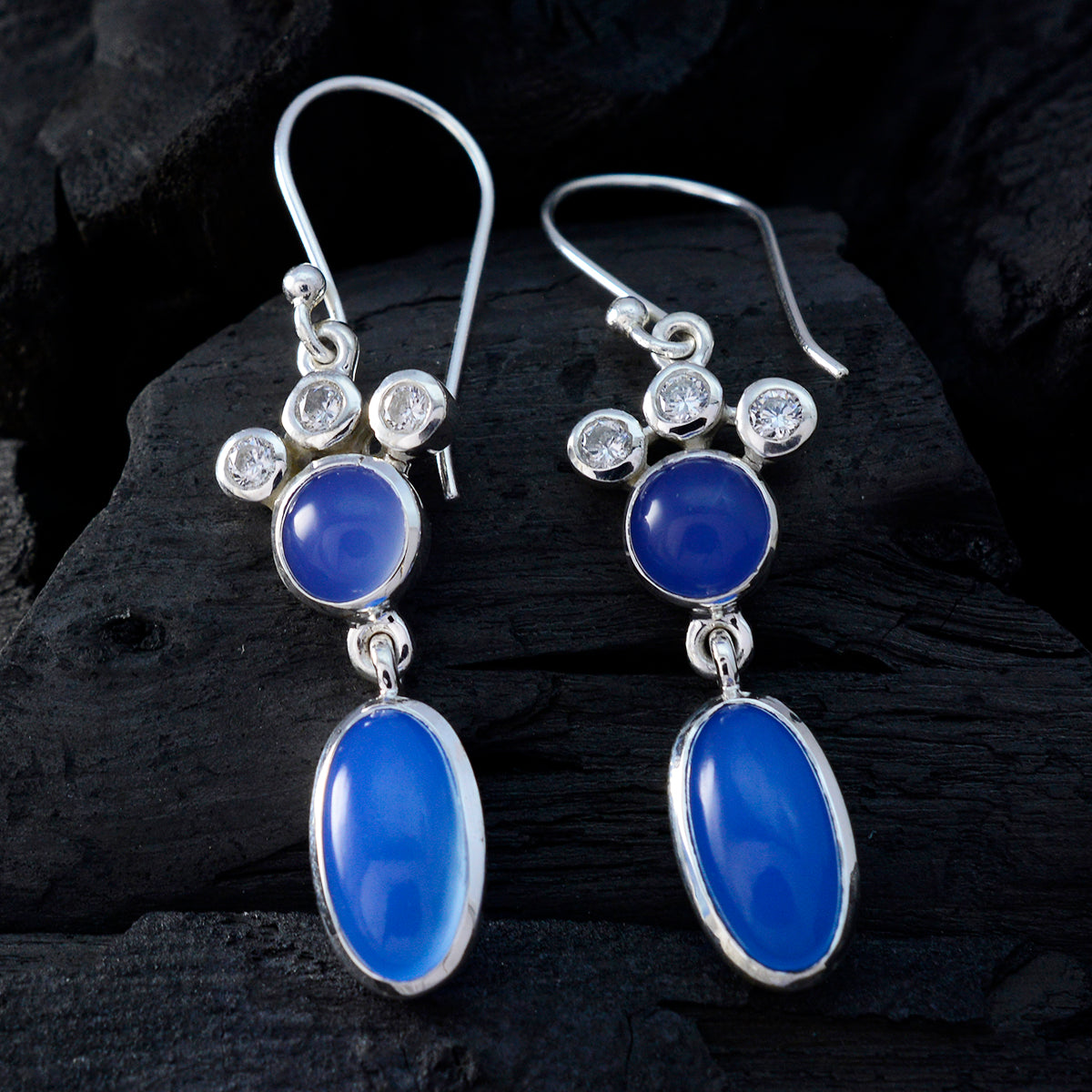 Boucles d'oreilles pendantes en argent 925 bleu calcédoine africaine Haruka Toi et Moi Image secondaire du produit