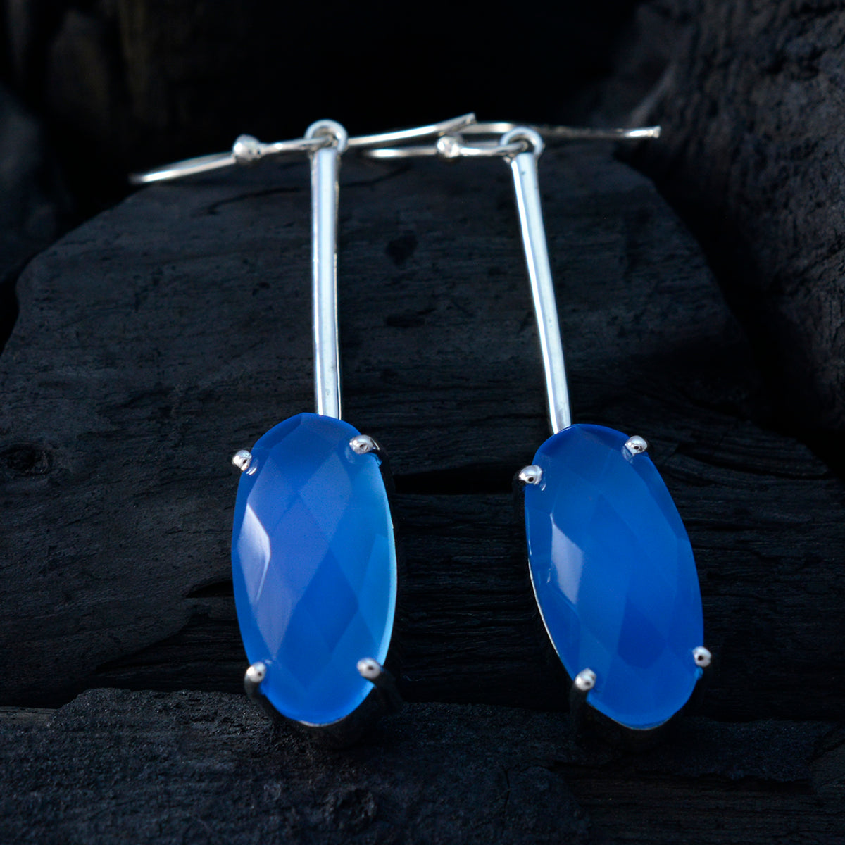 Blauwe Chalcedoon Mexicaanse Isadora Solitaire Dangle Blauwe 925 Sterling Zilveren Oorbel Secundaire afbeelding