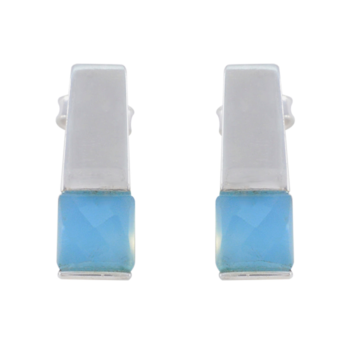Blue-Chalcedony-Turkish-Katharina-Solitaire-Stud-Blue-925-Silver-Earring Image principale du produit