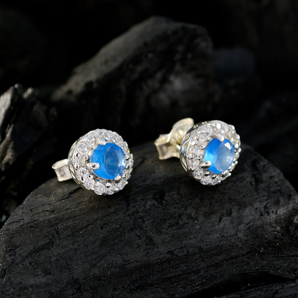 Blue-Chalcedony-Spanish-Joaquina-multiple-Stud-Blue-925-Silver-Earring