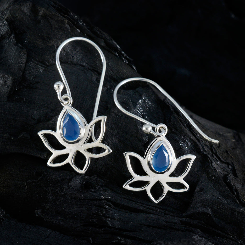 Blue-Chalcedony-Russian-Lourdes-Solitaire-Dangle-Blue-925-Silver-Earring