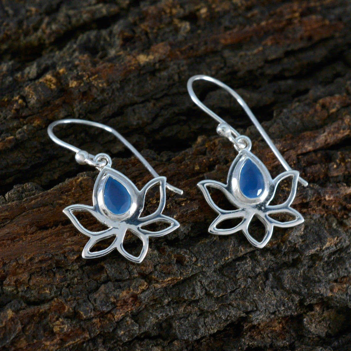 Blue-Chalcedony-Russian-Lourdes-Solitaire-Dangle-Blue-925-Silver-Earring