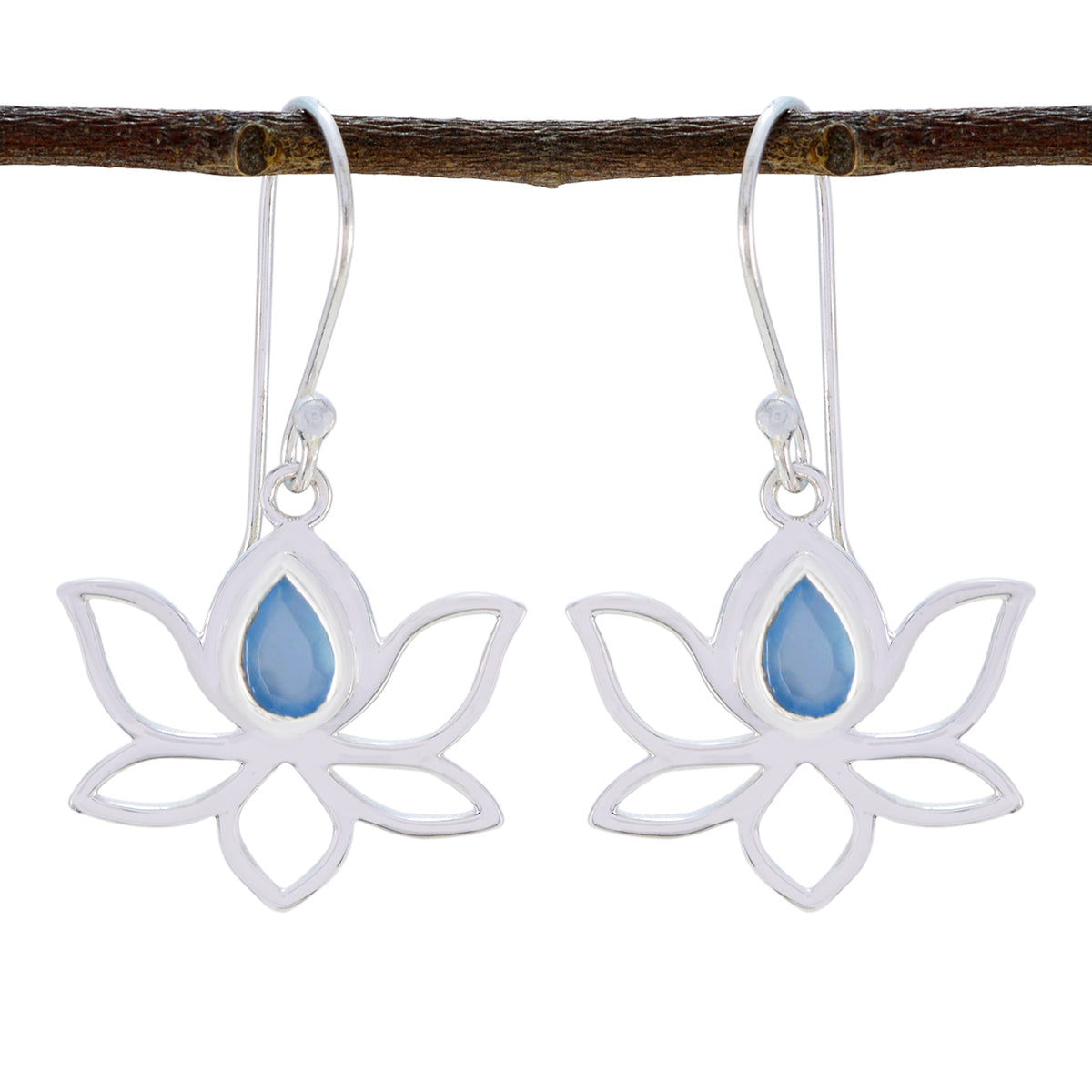 Blue-Chalcedony-Russian-Lourdes-Solitaire-Dangle-Blue-925-Silver-Earring Hoofdafbeelding