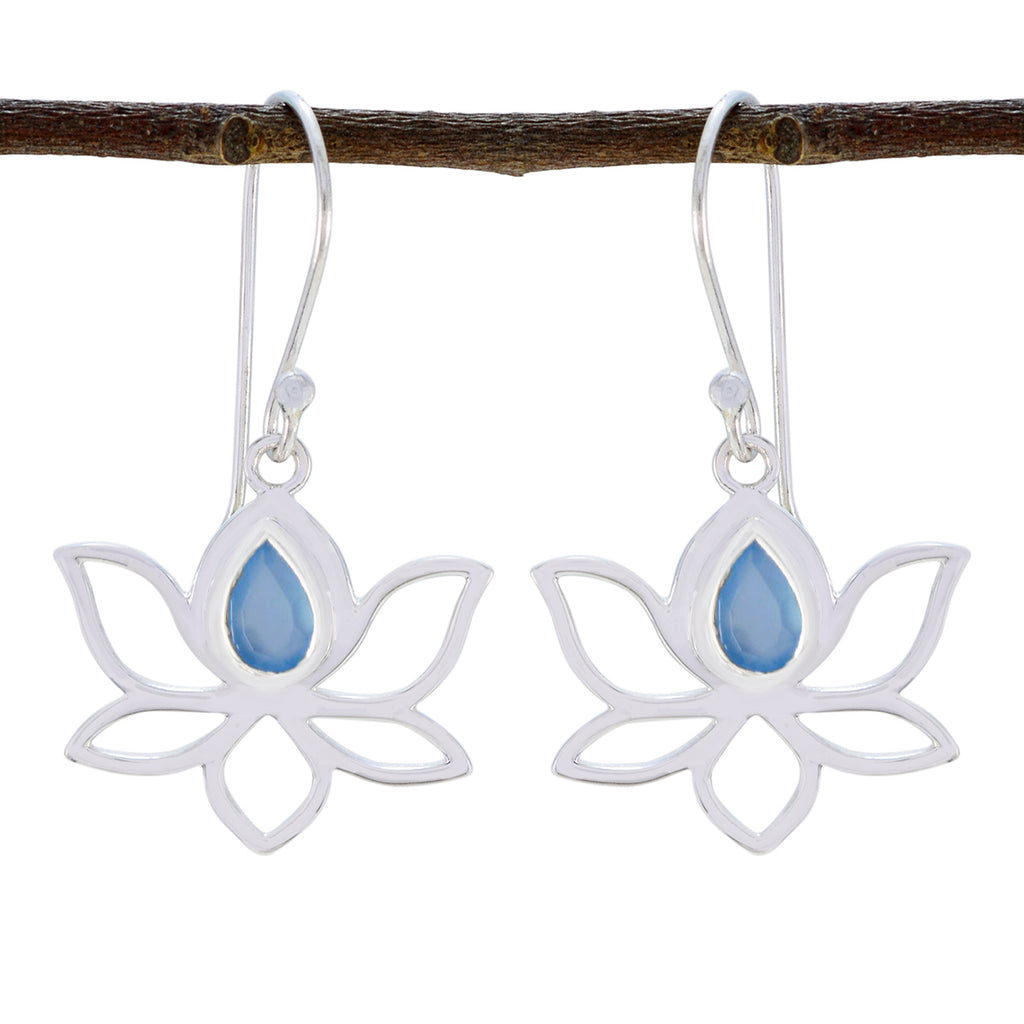 Blue-Chalcedony-Russian-Lourdes-Solitaire-Dangle-Blue-925-Silver-Earring