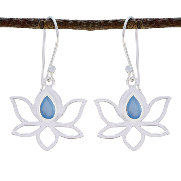Blue-Chalcedony-Russian-Lourdes-Solitaire-Dangle-Blue-925-Silver-Earring