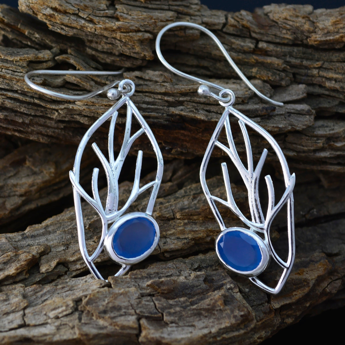 Chalcedony-African-Nora-Solitaire-Dangle-Blue-Sterling-Silver-Earring
