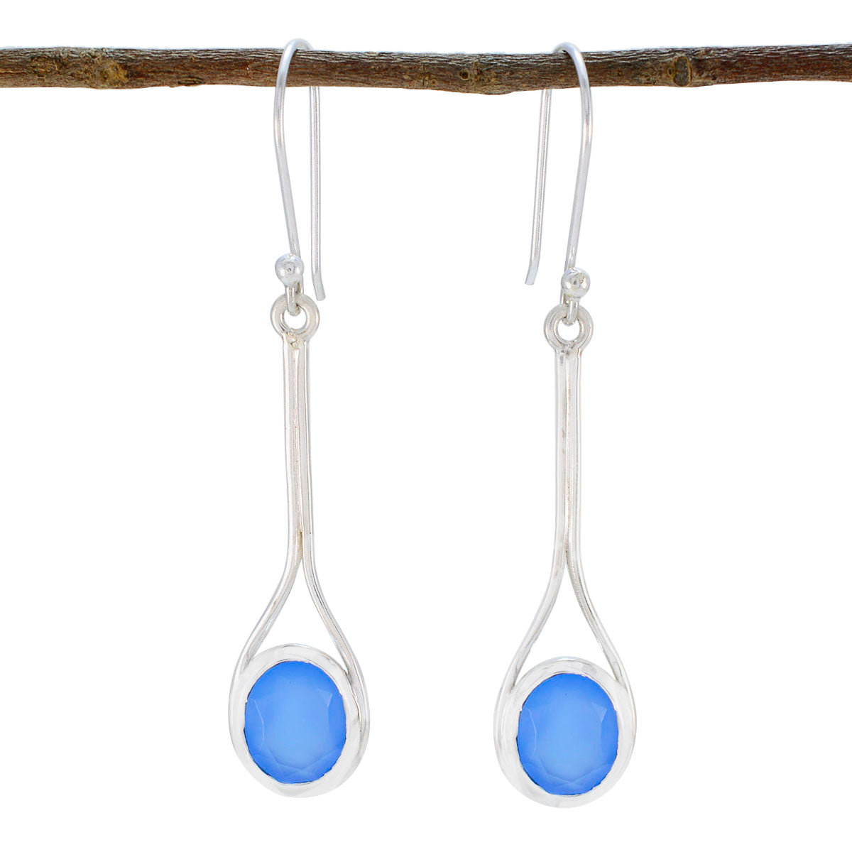 Blue-Chalcedony-Japanese-Micaela-Solitaire-Dangle-Blue-Sterling-Silver-Earring メイン画像