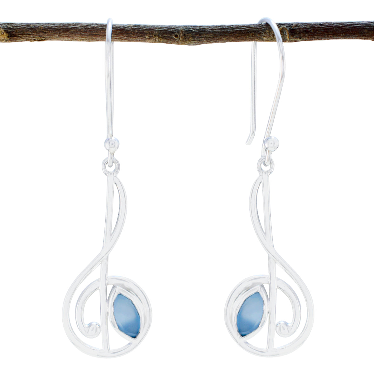 Blue-Chalcedony-Turkish-Milagros-Solitaire-Dangle-Blue-925-Sterling-Silver-Earring Image principale du produit