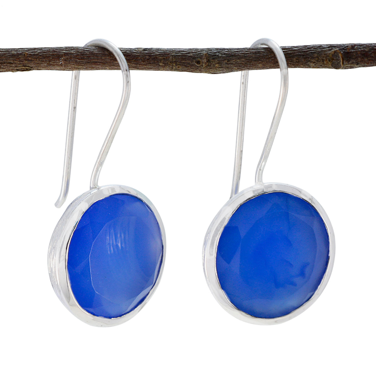 Blue-Chalcedony-Italian-Natalia-Solitaire-Dangle-Blue-92.5-Silver-Earring Image principale du produit