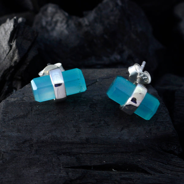 Blue-Chalcedony-Latin-American-Pilar-Solitaire-Stud-Blue-92.5-Silver-Earring