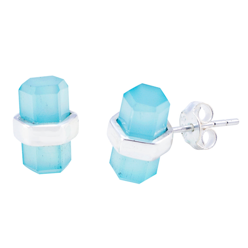 Blue-Chalcedony-Latin-American-Pilar-Solitaire-Stud-Blue-92.5-Silver-Earring