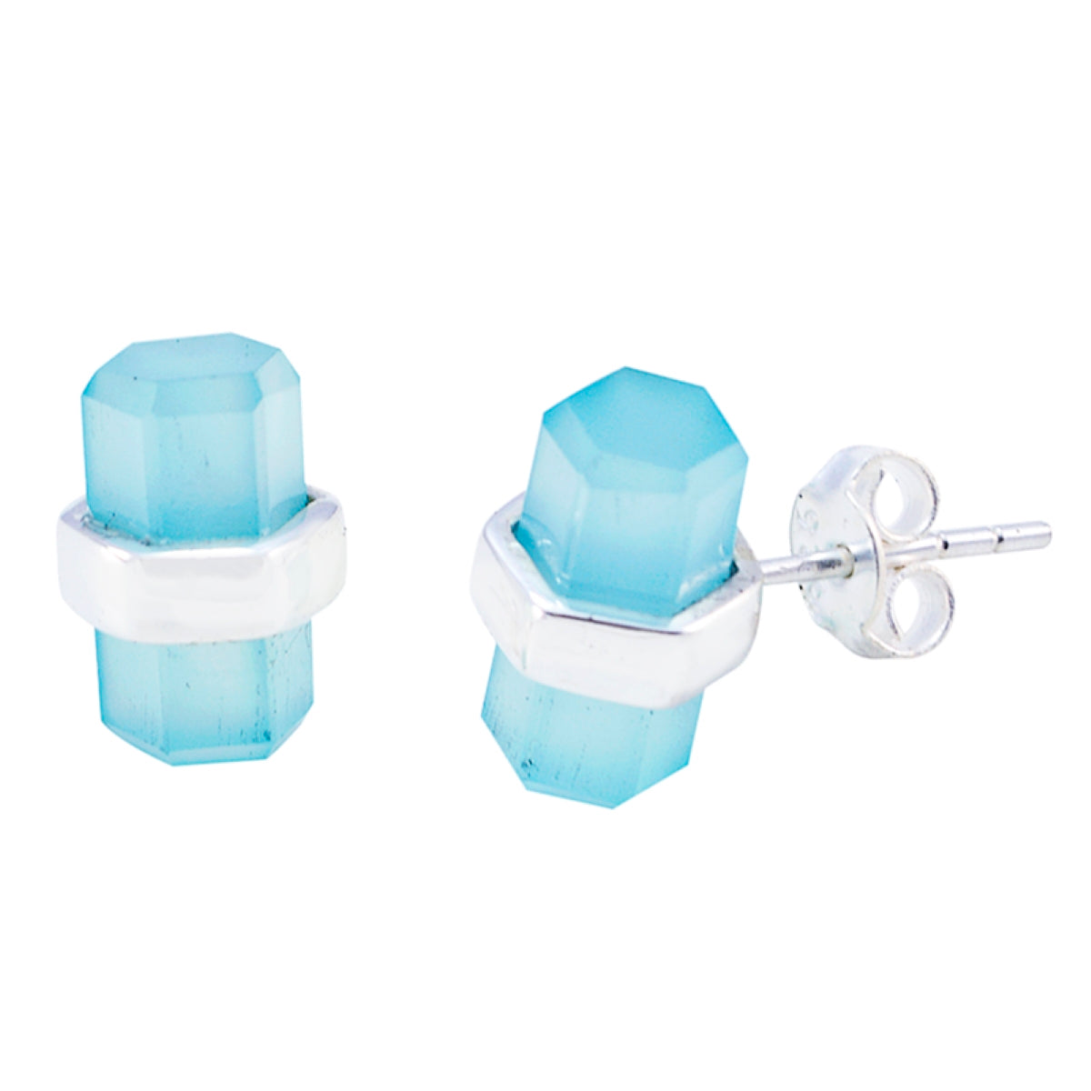 Blue-Chalcedony-Latin-American-Pilar-Solitaire-Stud-Blue-92.5-Silver-Earring
