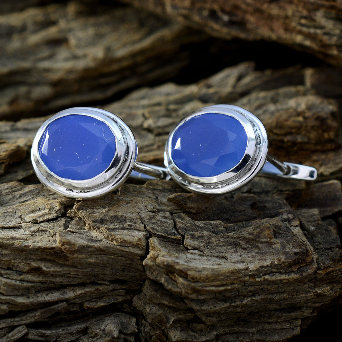 Chalcedony-African-Ying-Solitaire-Stud-Blue-925-Sterling-Silver-Earring