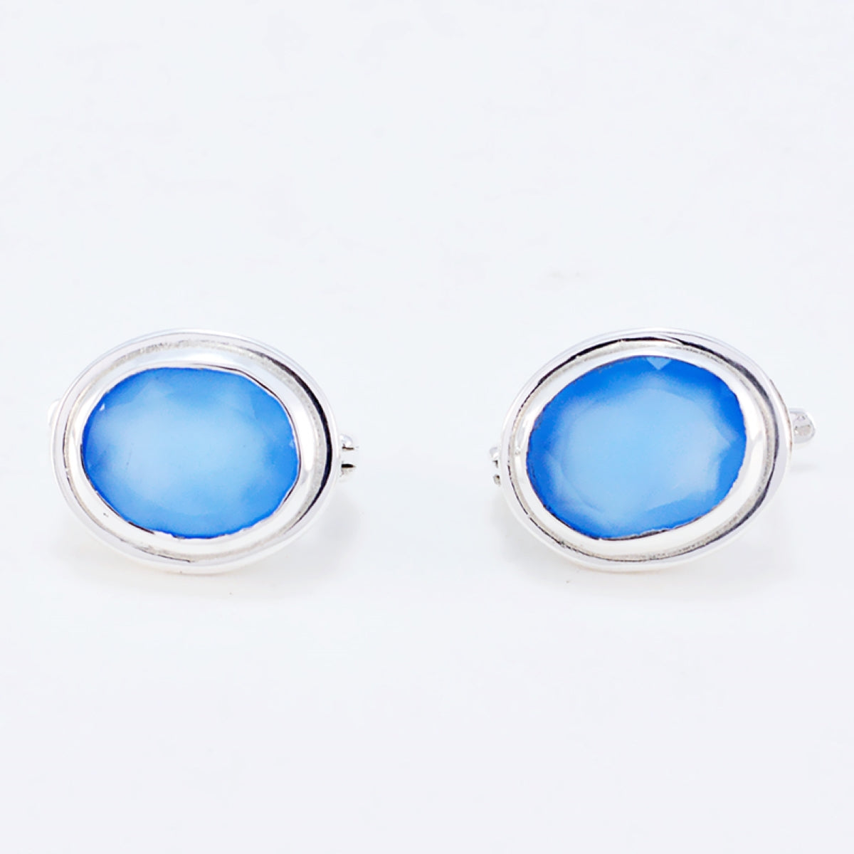 Orecchino solitario in argento sterling 925 blu con pietra di calcedonio africana Ying Immagine secondaria del prodotto