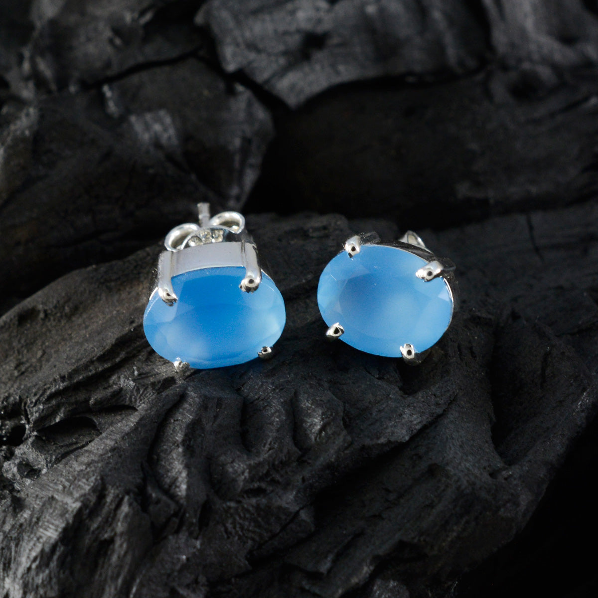 Blue-Chalcedony-Moroccan-Mariana-Solitaire-Stud-Blue-925-Sterling-Silver-Earring