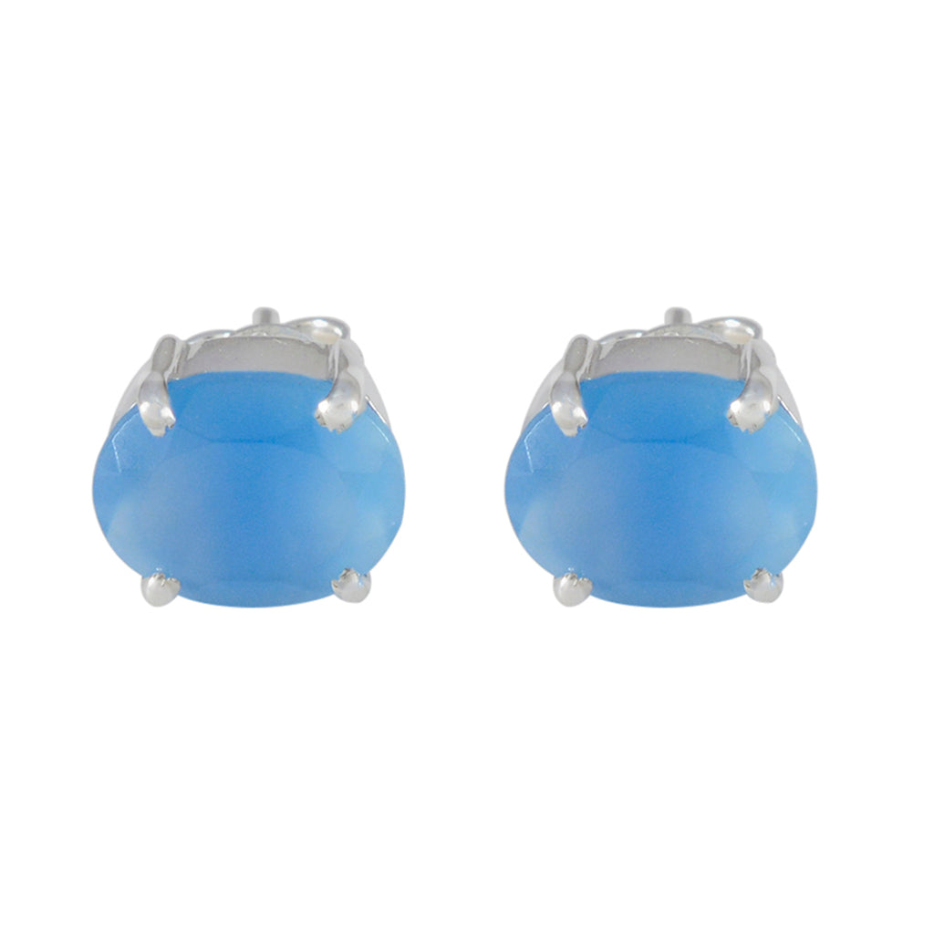 Blue-Chalcedony-Moroccan-Mariana-Solitaire-Stud-Blue-925-Sterling-Silver-Earring