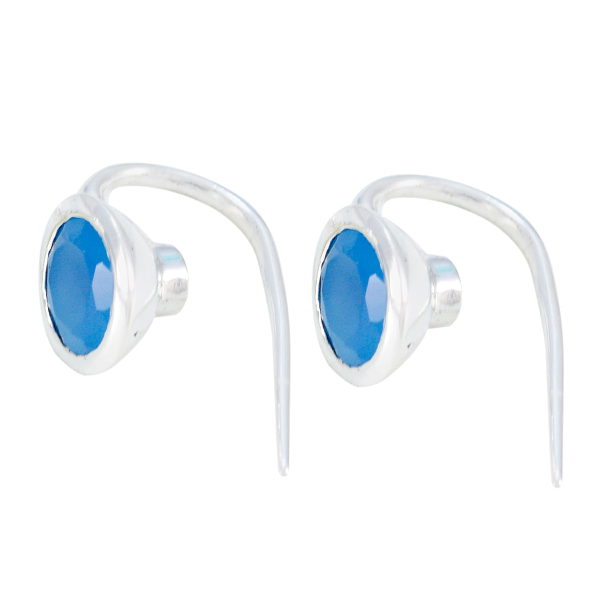 Blue-Chalcedony-French-Rebeca-Solitaire-Dangle-Blue-925-Sterling-Silver-Earring Image principale du produit