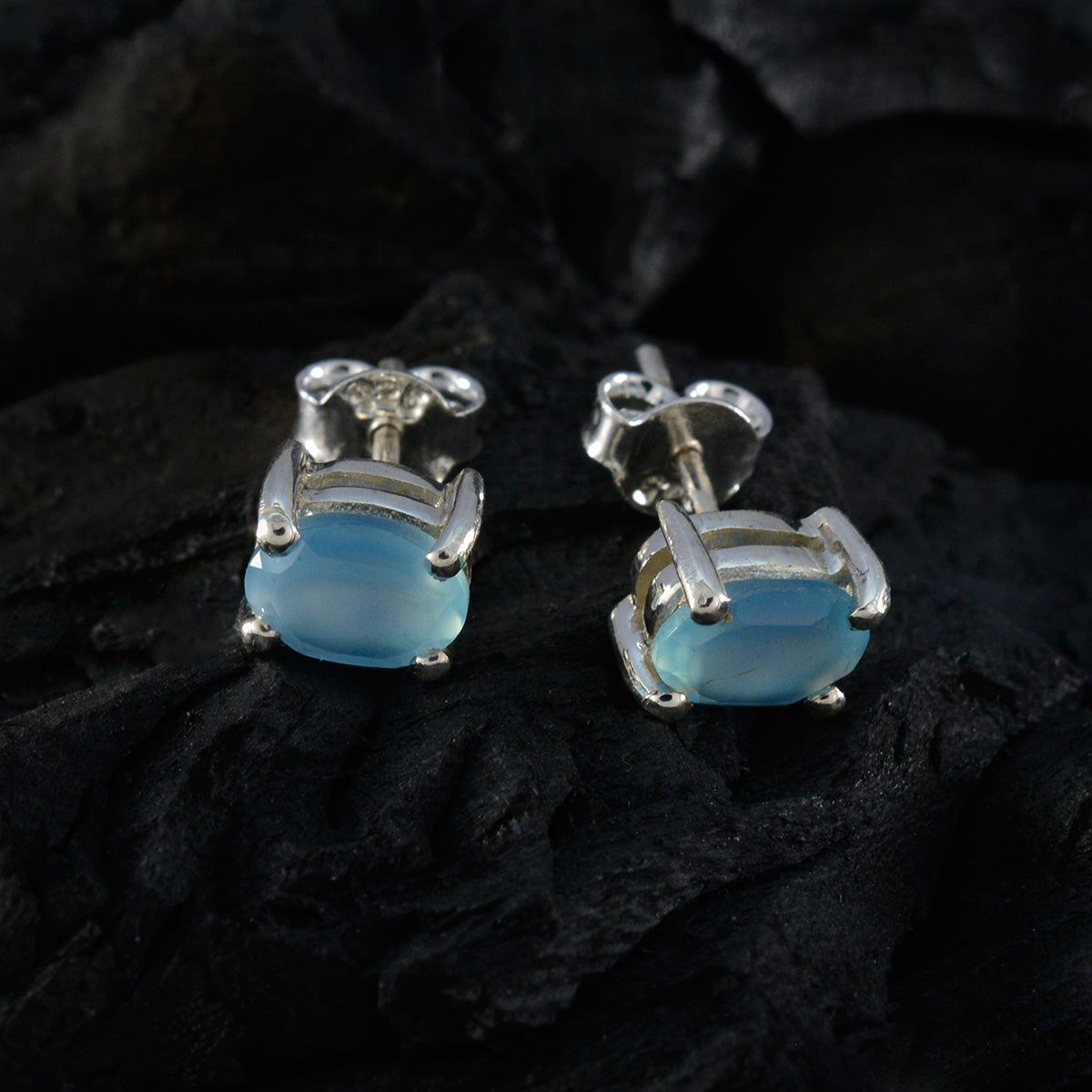 Blue-Chalcedony-American-Abigail-Solitaire-Stud-Blue-925-Sterling-Silver-Earring