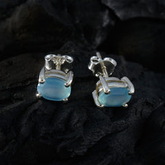 Blue-Chalcedony-American-Abigail-Solitaire-Stud-Blue-925-Sterling-Silver-Earring