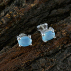 Blue-Chalcedony-American-Abigail-Solitaire-Stud-Blue-925-Sterling-Silver-Earring