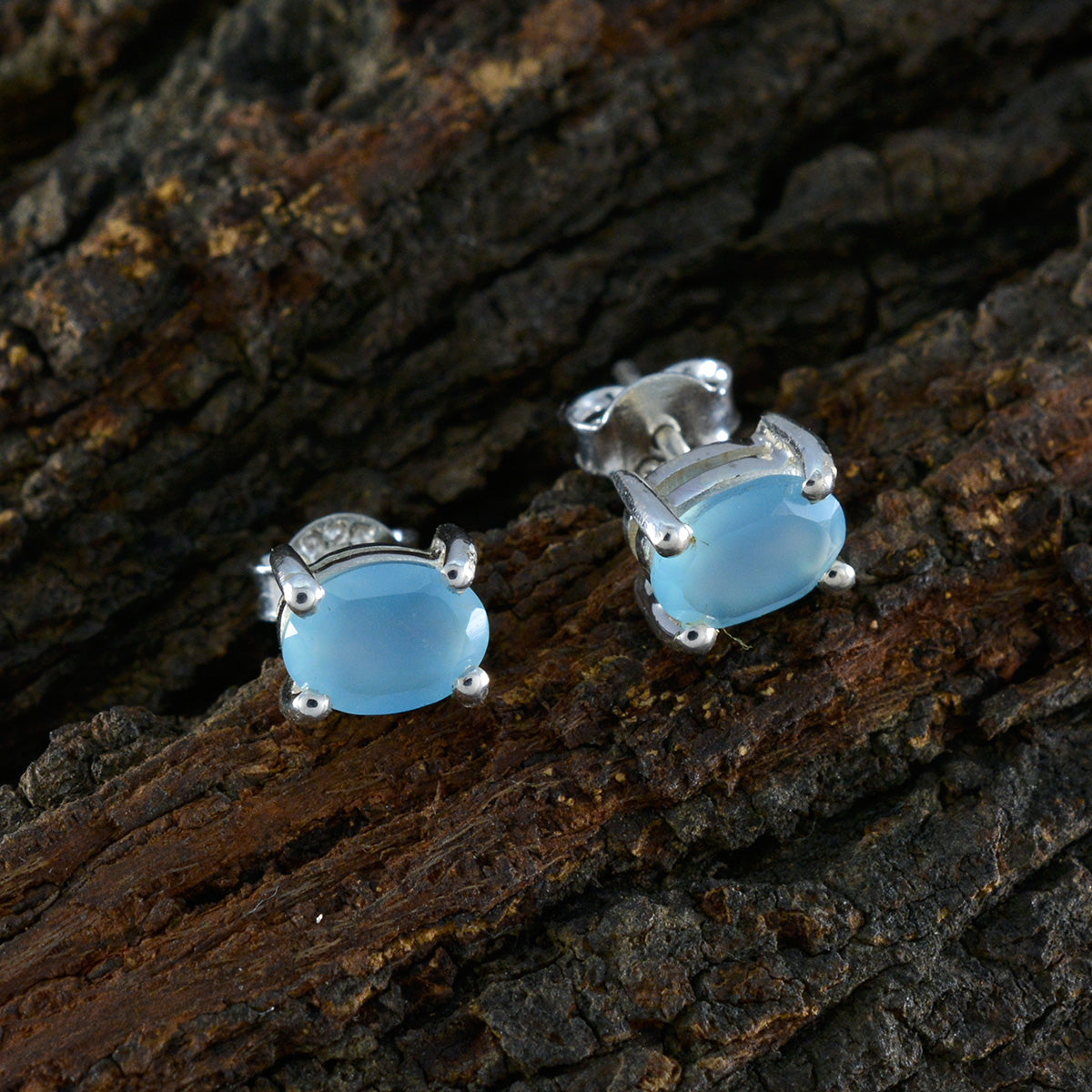 Blue-Chalcedony-American-Abigail-Solitaire-Stud-Blue-925-Sterling-Silver-Earring