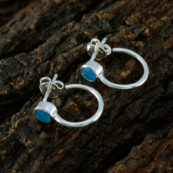 Blue-Chalcedony-French-Inès-Solitaire-Stud-Blue-925-Silver-Earring