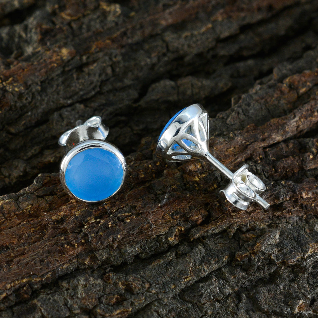 Blue-Chalcedony-Korean-Stella-Solitaire-Stud-Blue-925-Silver-Earring