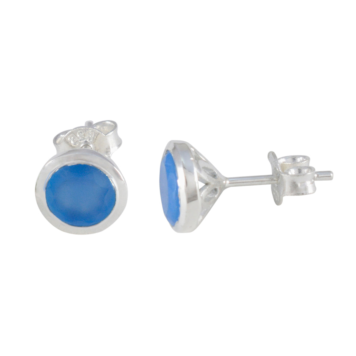 Blue-Chalcedony-Korean-Stella-Solitaire-Stud-Blue-925-Silver-Earring Imagen principal del producto
