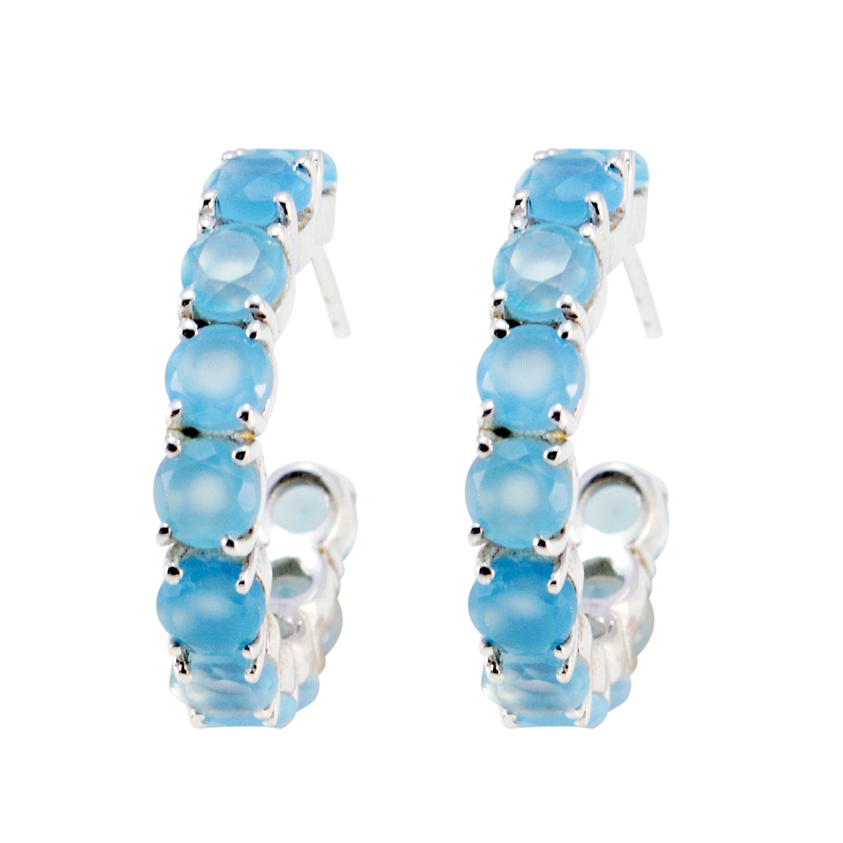 Chalcedony-African-Florencia-multiple-Stud-Blue-925-Silver-Earring Immagine principale del prodotto
