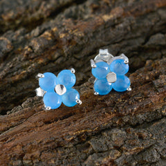 Blue-Chalcedony-Mexican-Lucia-quarter-Stud-Blue-925-Silver-Earring