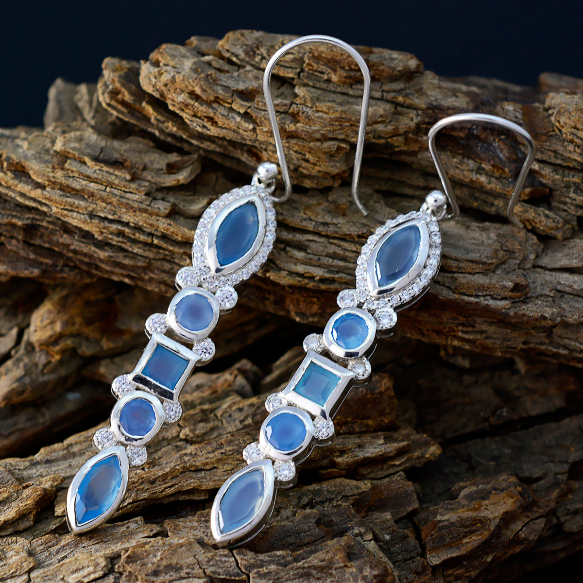 Blue-Chalcedony-Russian-Sara-multiple-Dangle-Blue-925-Silver-Earring