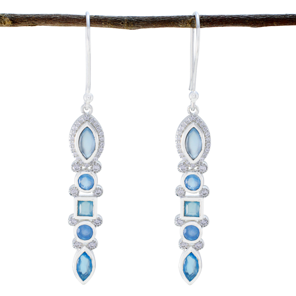 Blue-Chalcedony-Russian-Sara-multiple-Dangle-Blue-925-Silver-Earring