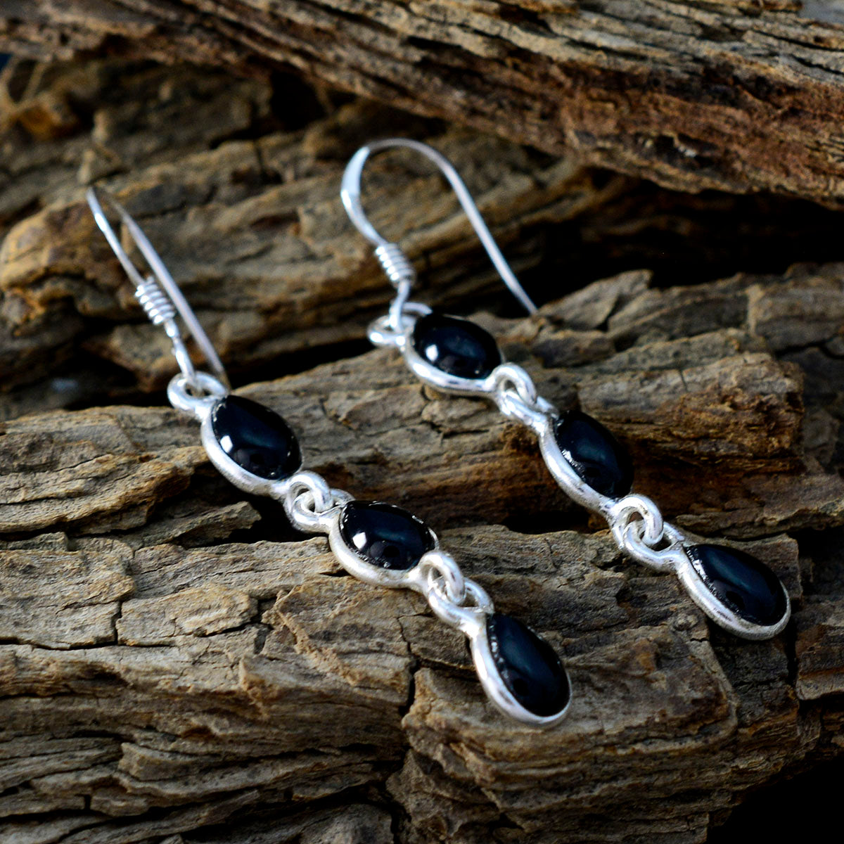 Black-Onyx-Korean-Victoria-multiple-Dangle-Black-925-Silver-Earring
