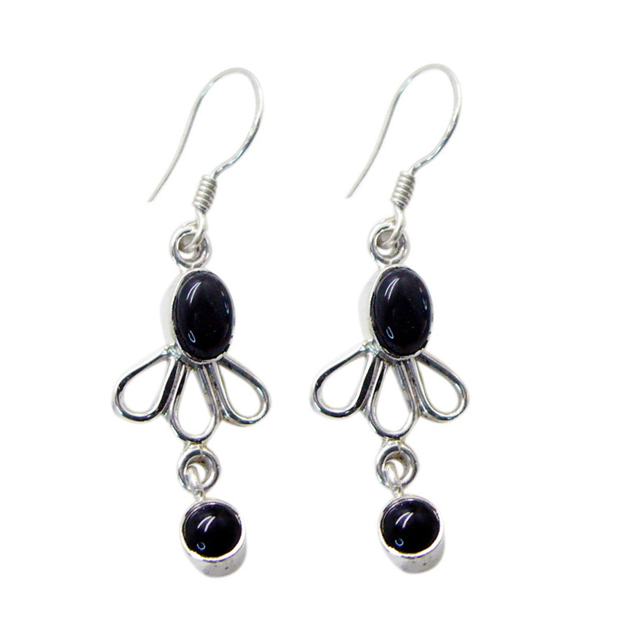 Black-Onyx-Latin-American-Amelia-multiple-Dangle-Black-92.5-Silver-Earring Immagine principale del prodotto