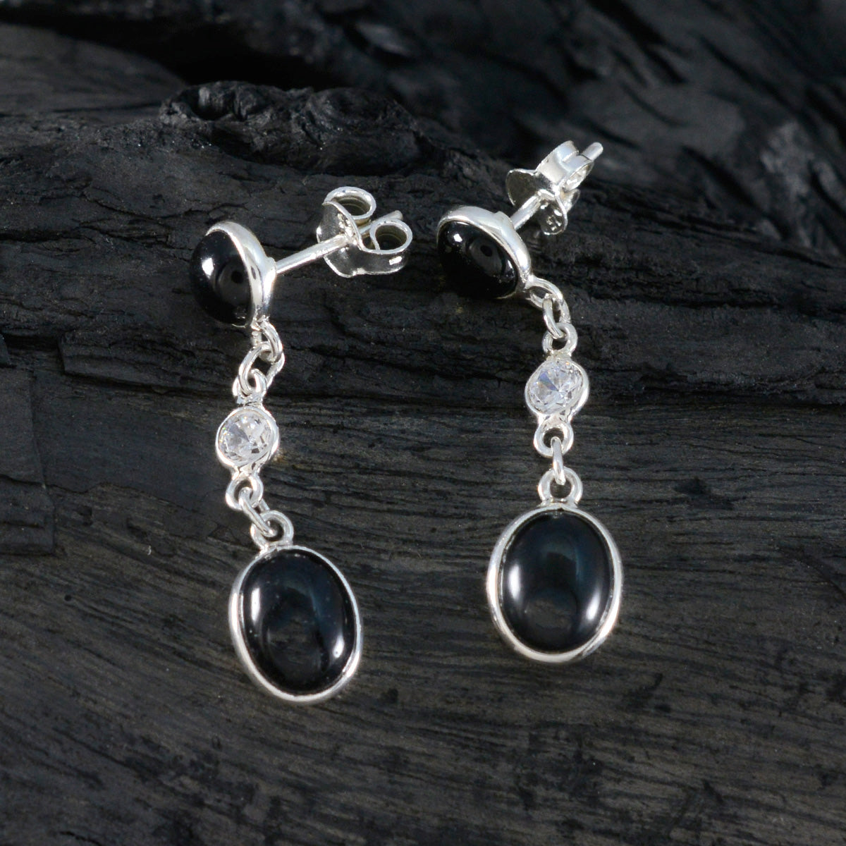 Svart Onyx Fransk Anna Örhänge i Sterlingsilver med flera örhängen Sekundär produktbild